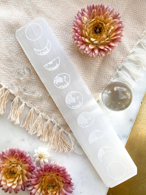 Selenite Crystal Charging Cleansing Rectangle - Moon Phase (8")