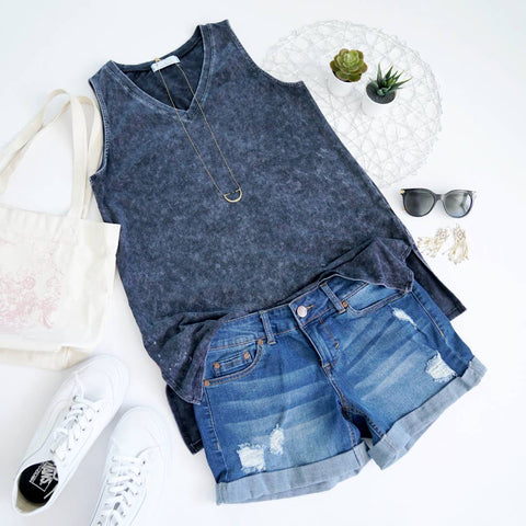 V-Neck Tunic (Sleeveless) - Mineral Wash Blue Grey