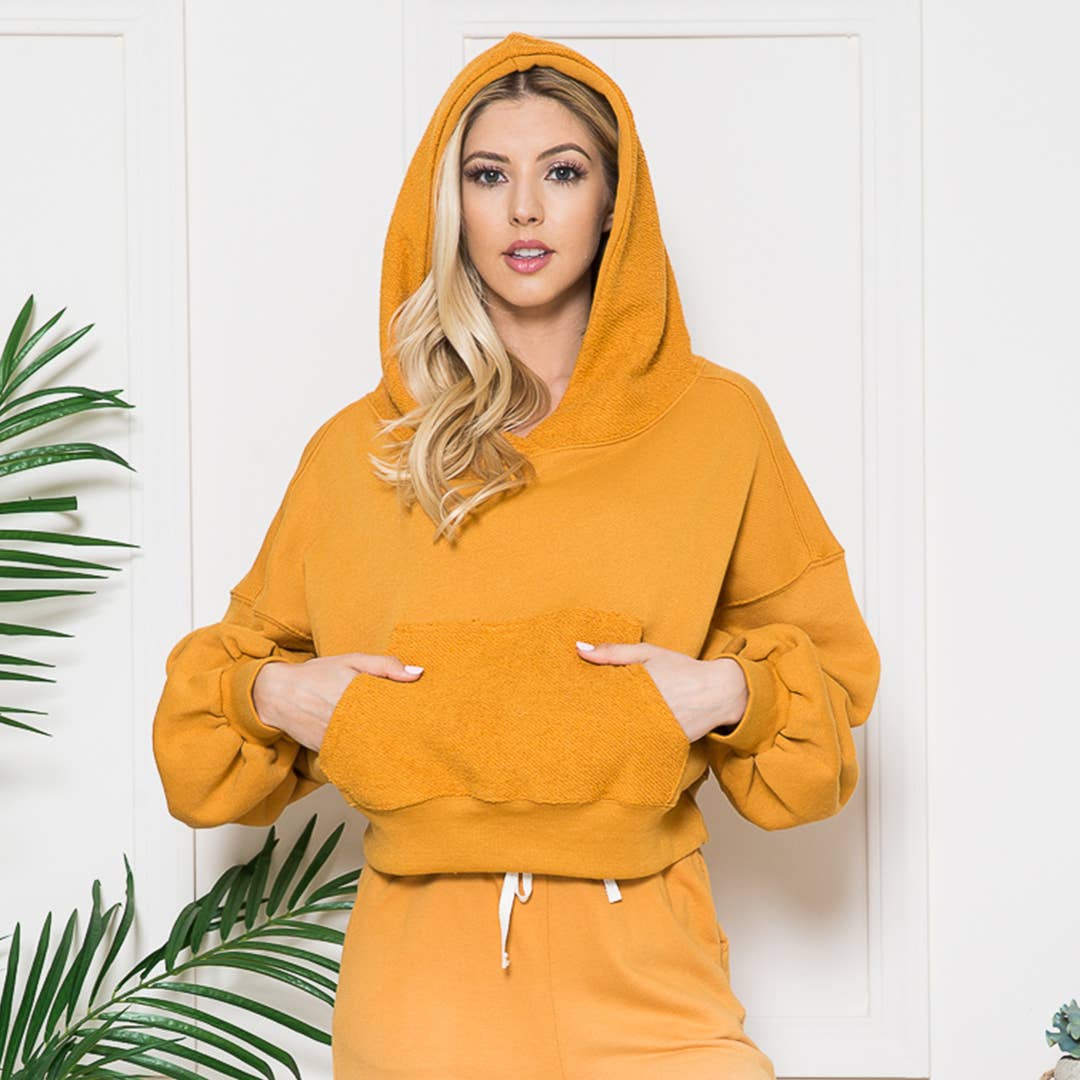 Kangaroo Crop Hoodie - French Terry Mustard