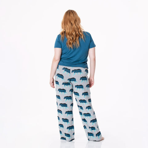 Last One - Size 3XL: Women's Loosey Goosey Pajama Set (Short Sleeve) - Heather Mist Night Sky Bear