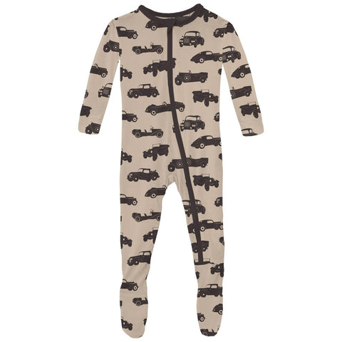 Footie (Zipper) - Burlap Vintage Cars