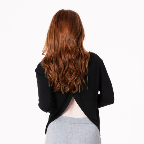 Women's Butterfly Open Back Top (Long Sleeves) - Midnight