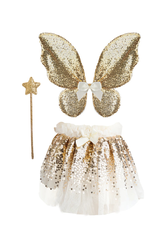 Dress Up - Gracious Gold Sequins Set (Skirt, Wings, Wand)