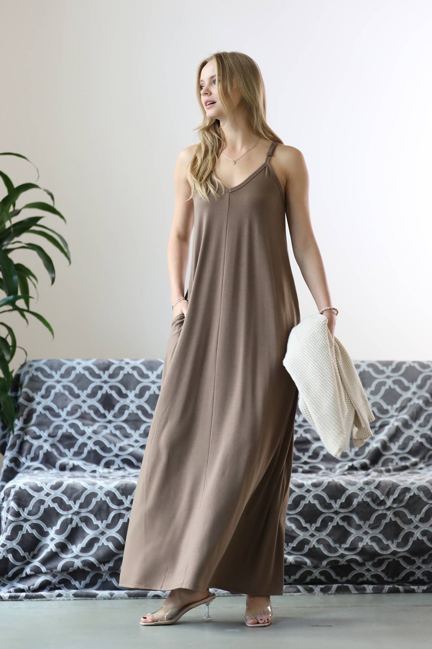 Maxi Dress - Mocha V-Neck