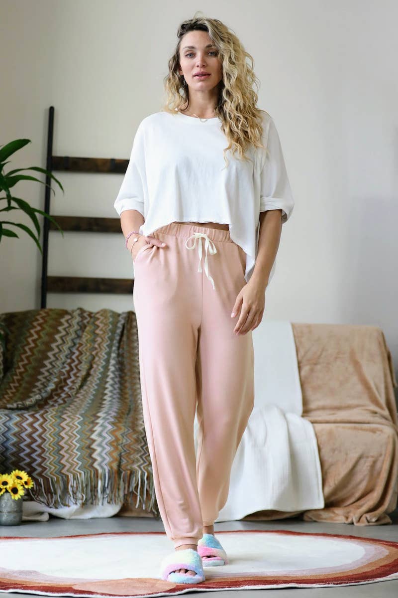 Jogger Pants - Dusty Blush With Pockets