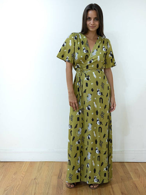 Women's Dress - Brea Wrap Olive Curios