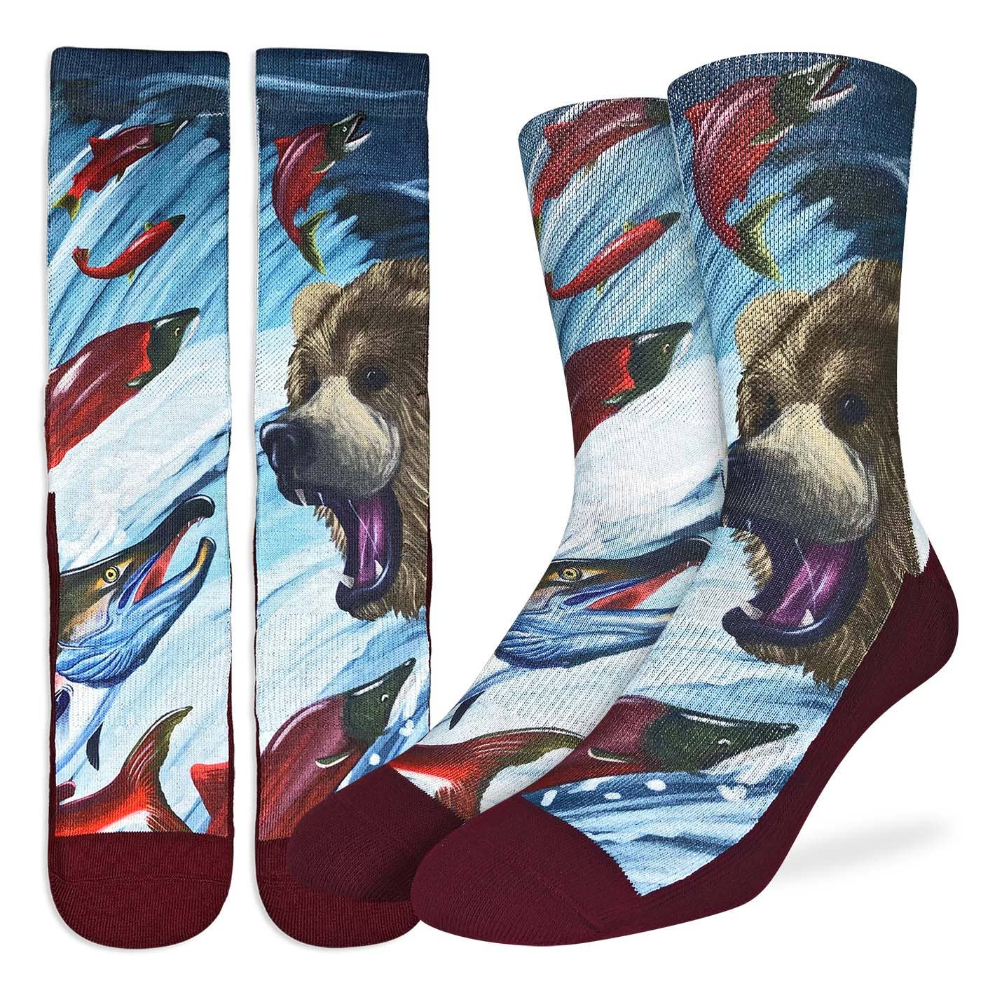 Men's Socks - Grizzly Bear & Sockeye Salmon