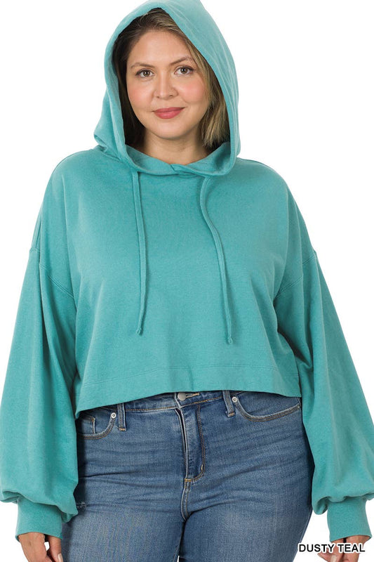 Cropped Hoodie (Plus Size) - Dusty Teal