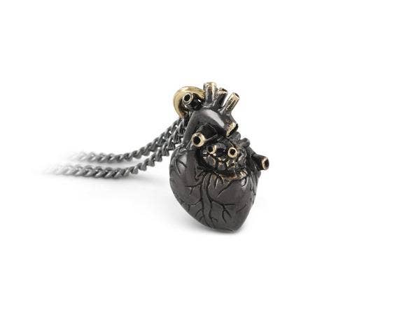 Jewelry - Small Black Anatomical Heart Necklace (Bronze)