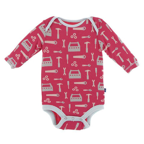 Last One - Size 3/6M: Onesie (Long Sleeve) - Flag Red Construction