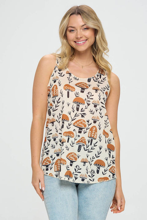 Tank Top - Yellow Mushroom Print