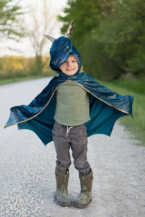 Dress Up - Dragon Cape With Hood Starry Night Teal/Gold