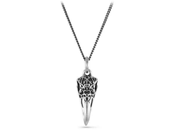 Jewelry - Ornate Raven Skull Necklace (Silver)