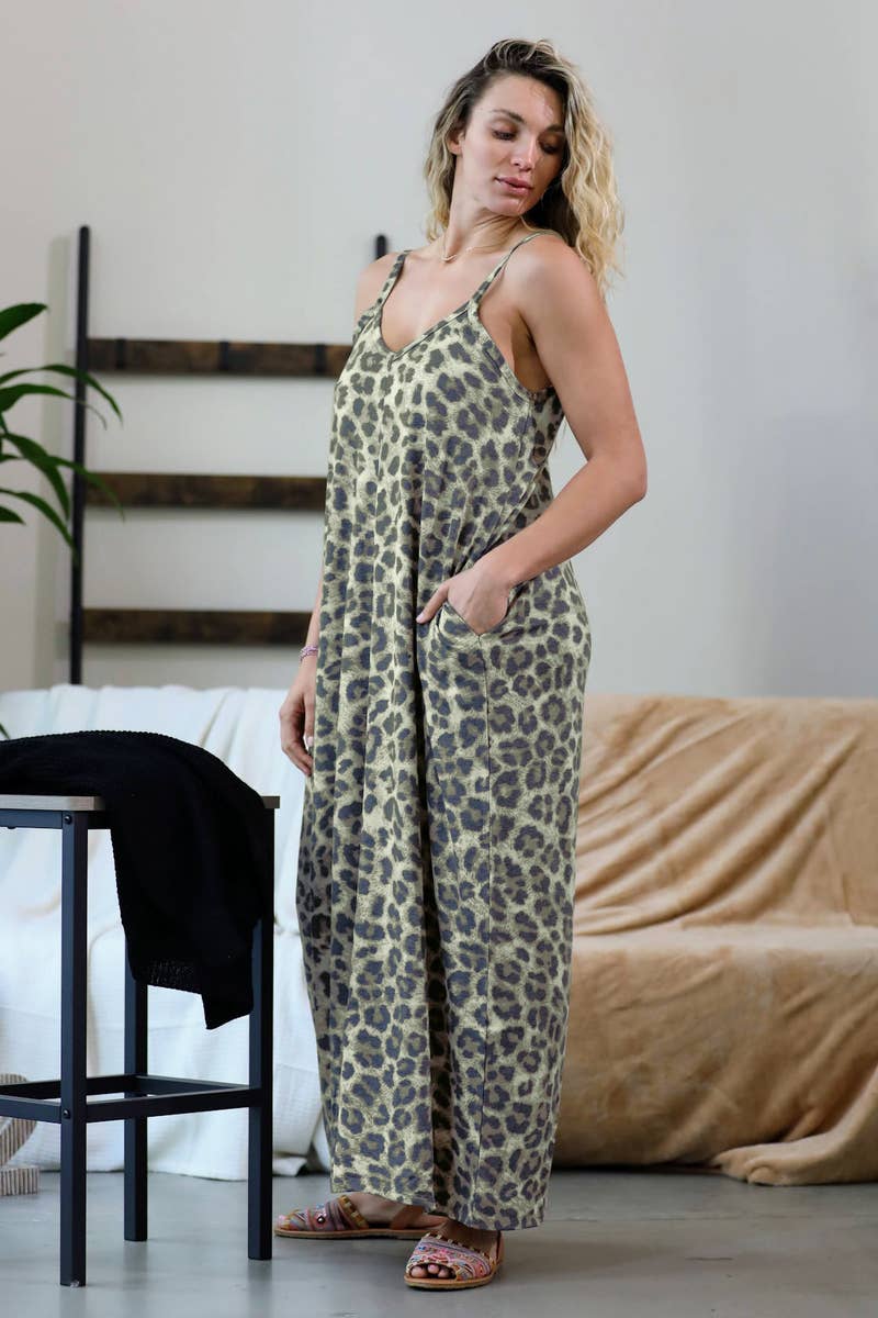 Maxi Dress - Dark Olive Leopard