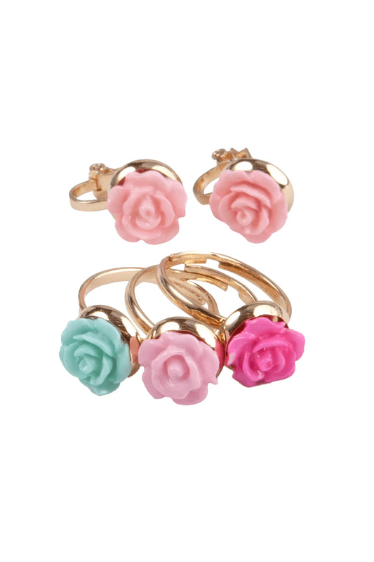 Dress Up - Boutique Rose Clip Earrings + Rings Set