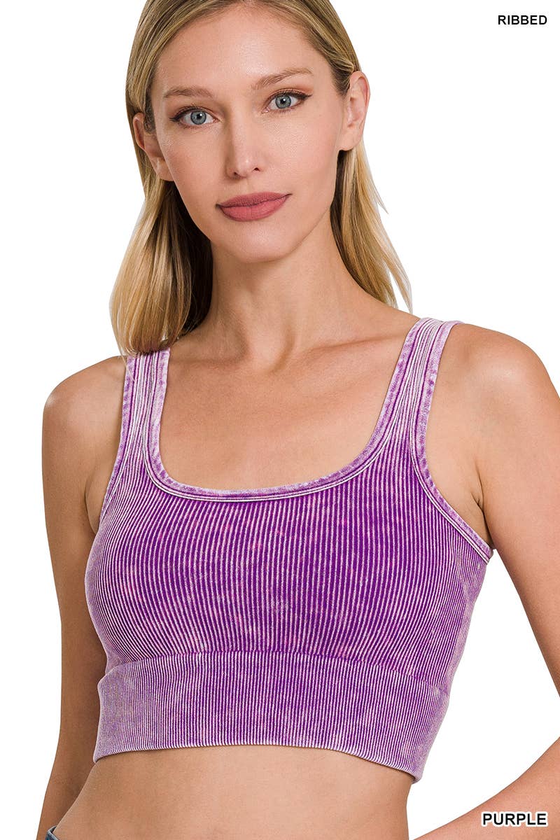 Ribbed Crop Tank Square Neck - Purple Acid Wash