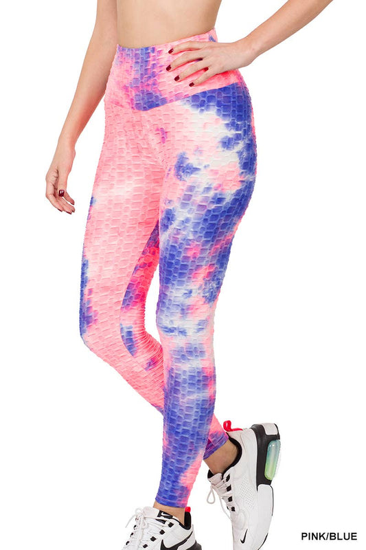 Honeycomb Leggings (High Waisted) - Pink & Blue Tie Dye