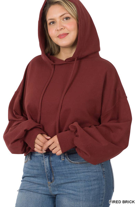 Cropped Hoodie Drop Shoulder (Plus Size) - Fired Brick