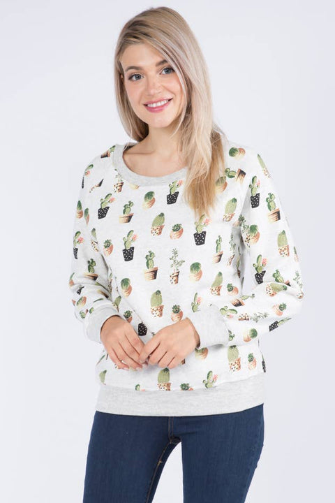 Sweatshirt (Crew Neck) - Cactus Print
