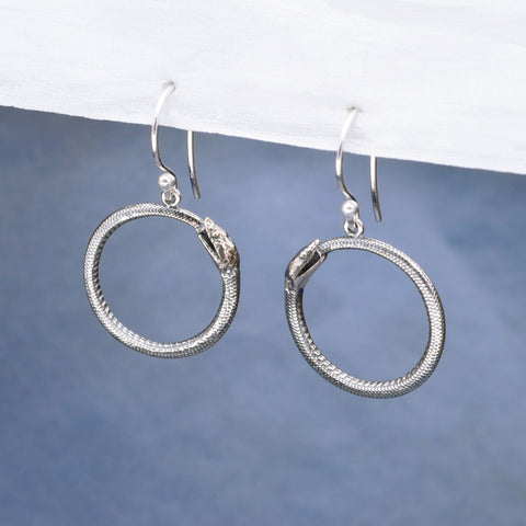 Earrings - Sterling Silver Ouroboros Snake Dangle Earrings