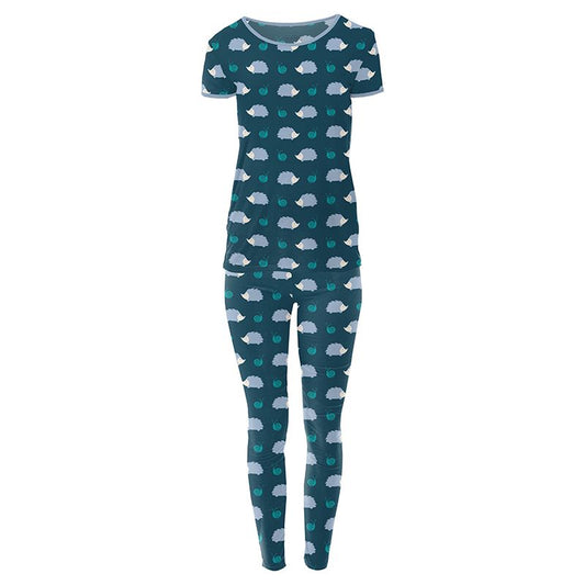 Women's Fitted Pajama Set (Short Sleeve) - Peacock Hedgehog