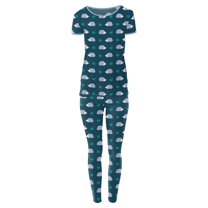 Women's Fitted Pajama Set (Short Sleeve) - Peacock Hedgehog