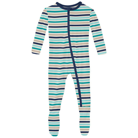 Footie (Snaps/Zipper) - Sand and Sea Stripe