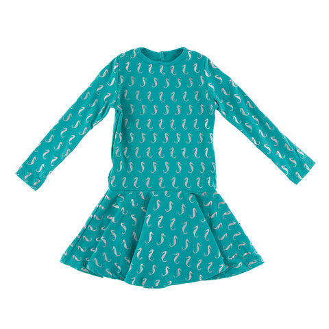 Last One - Size 2T: Luxe Keyhole Dress - Neptune Mini Seahorses