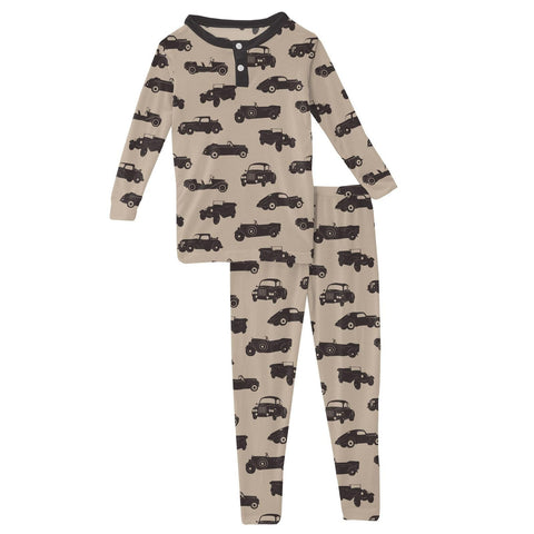 2 Piece Henley Pajama Set (Long Sleeve) - Burlap Vintage Cars