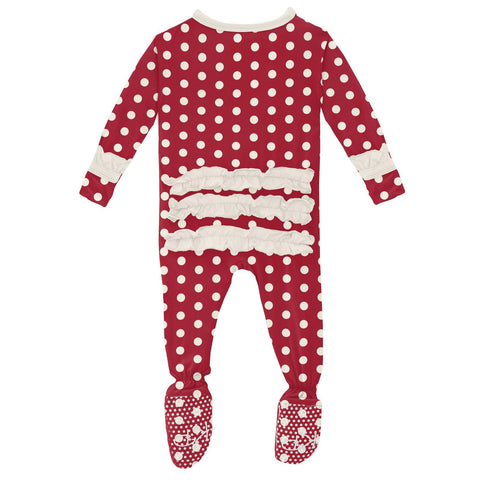 Footie with Classic Ruffles (Snaps/Zipper) - Candy Apple Polka Dots