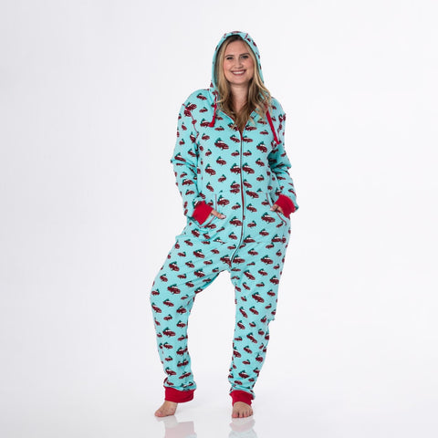 Adult Fleece Jumpsuit - Iceberg Trucks and Trees