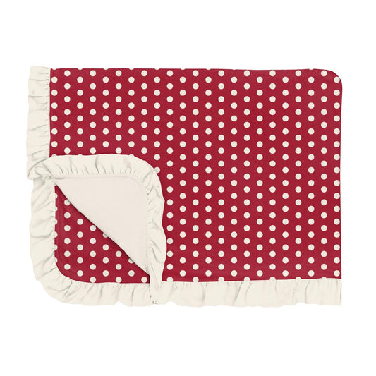 Toddler Blanket with Ruffles - Candy Apple Polka Dots