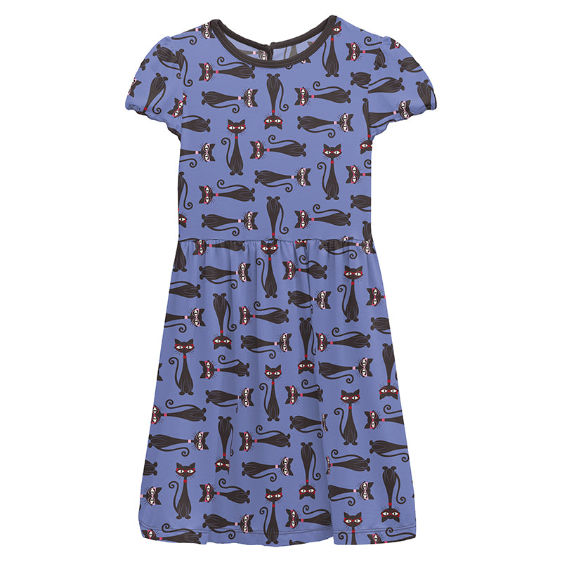 Last One: 3T - Flutter Sleeve Twirl Dress - Forget Me Not Cool Cats