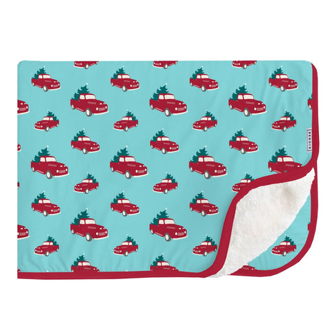 Throw Blanket with Sherpa Backing - Iceberg Trucks and Trees