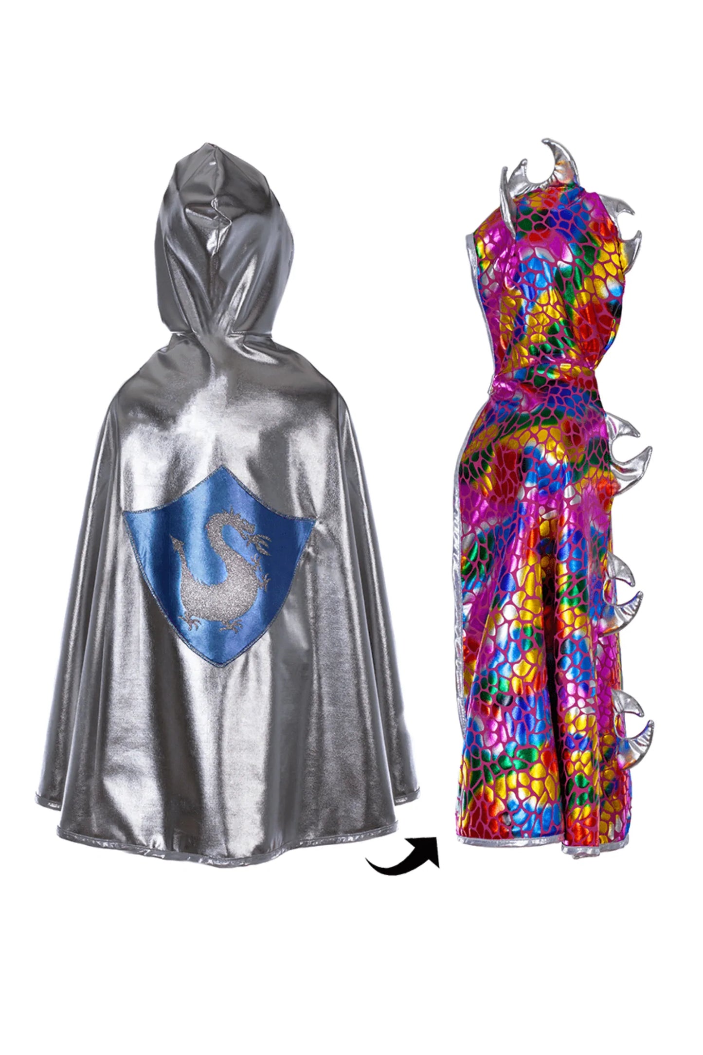 Dress Up - Rainbow Dragon / Silver Knight Reversible Cape