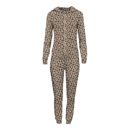 Women's Jumpsuit with Hood - Suede Cheetah Print