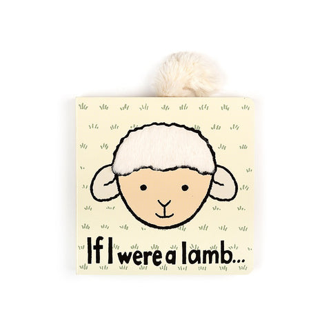 Board book featuring an illustrated white lamb with textured fur and a soft tail hanging from the book
