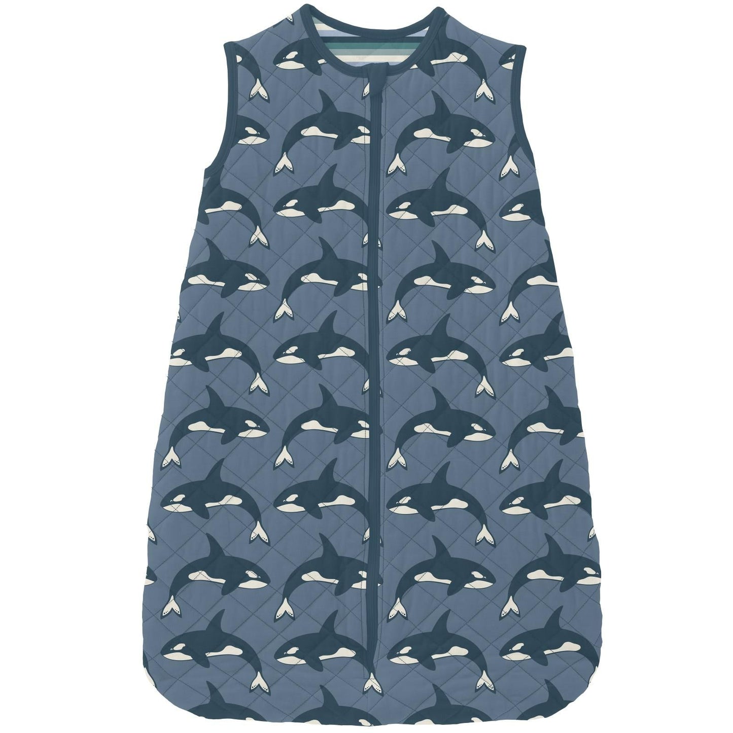 Last One - 0/6 Months: Quilted Sleep Sack - Parisian Blue Orca + Dino Stripe