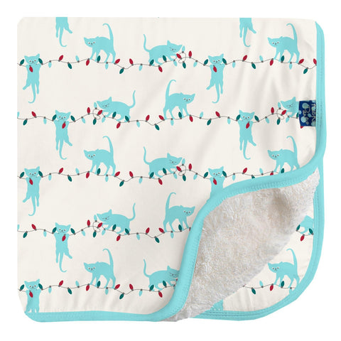 Stroller Blanket with Sherpa Lining - Natural Tangled Kittens