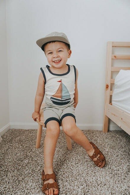 Tank + Bike Short Set - Sailboat Applique