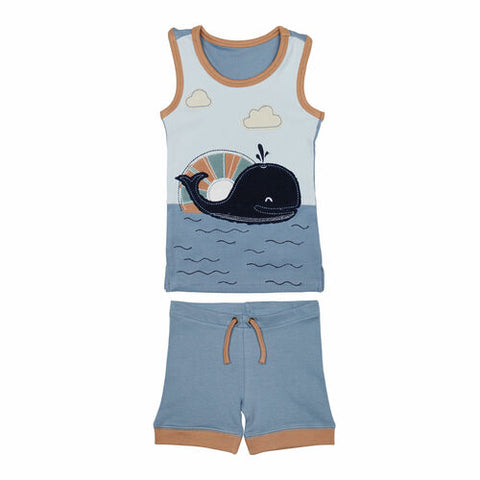 Tank + Bike Short Set - Whale Applique