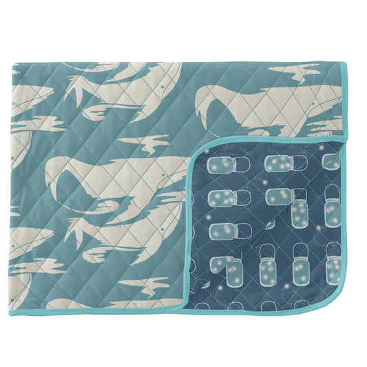 Quilted Toddler Blanket - Glacier Cloud Whales with Twilight Fireflies