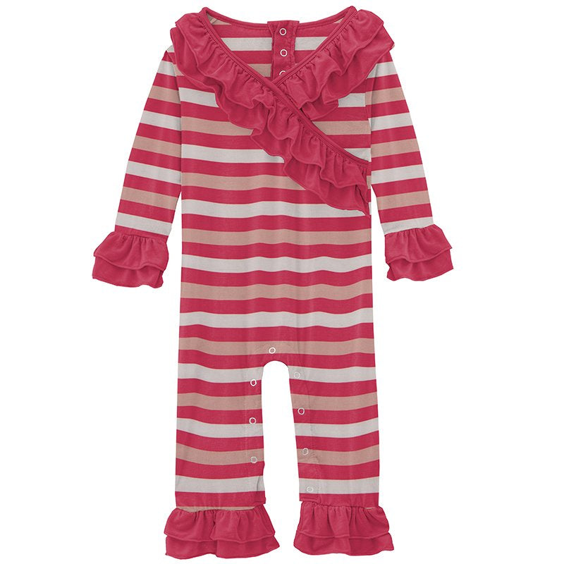 Kimono Romper with Double Ruffles - Hopscotch Stripe