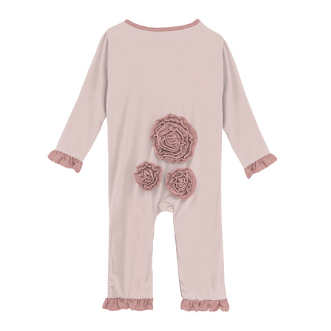 Last One - Size 12/18M: Long Sleeve Dhalia Flower Romper - Baby Rose with Antique Pink