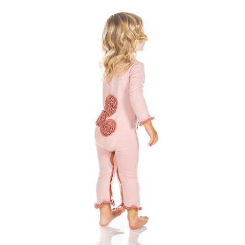 Last One - Size 12/18M: Long Sleeve Dhalia Flower Romper - Baby Rose with Antique Pink