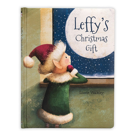 Hardcover book with elf looking outside to night sky