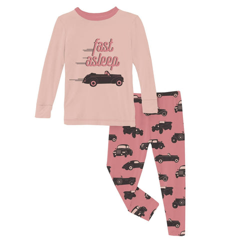 2 Piece Pajama Set (Long Sleeve) - Desert Rose Vintage Cars with Graphic Top