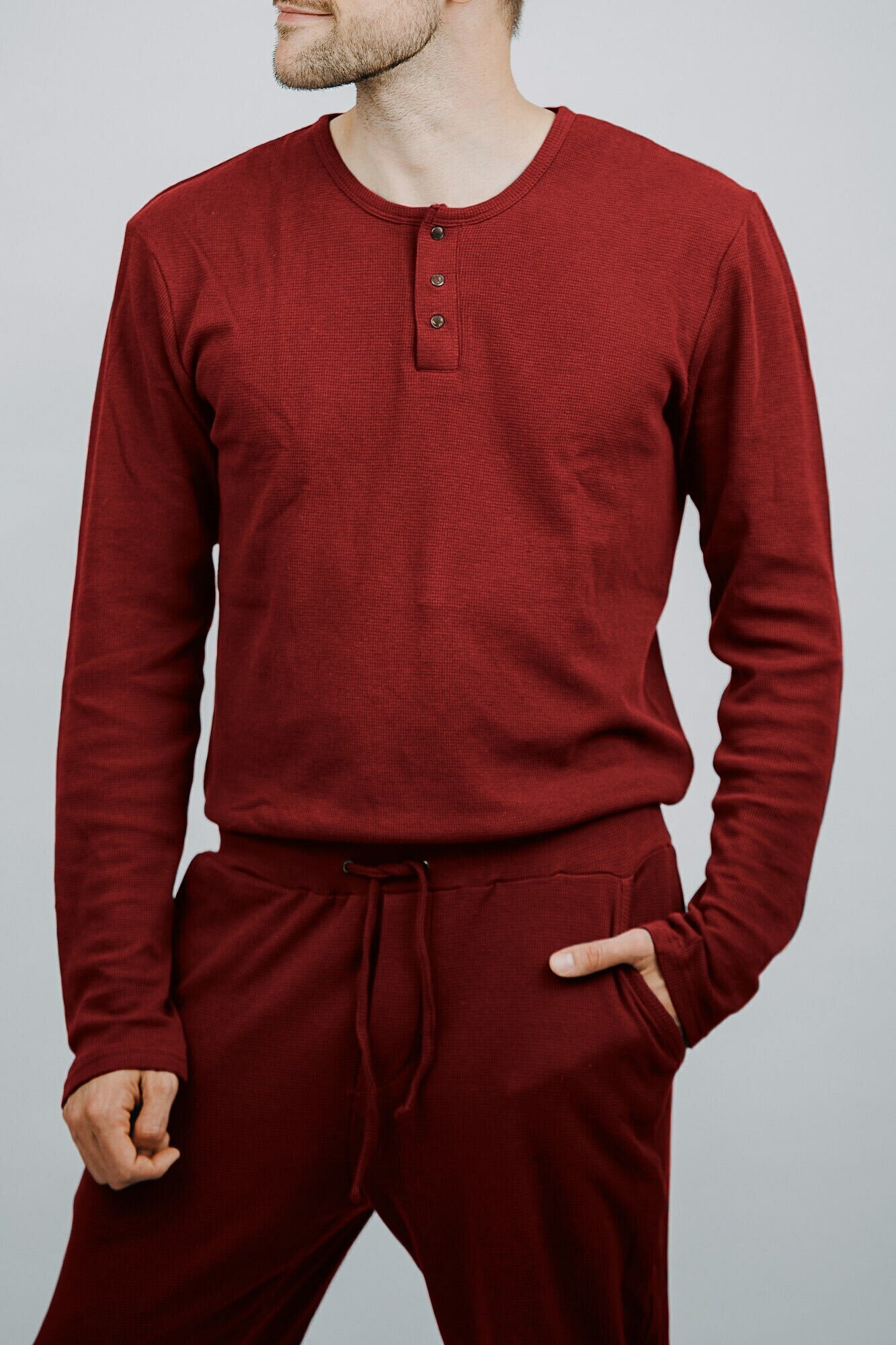 2 Piece Pajama Set (Men's) - Organic Thermal (Crimson)