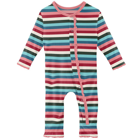 Coverall with Muffin Ruffles (Snaps/Zipper) - Snowball Multi Stripe