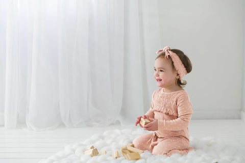 Smocked Tie Headband - Rosewater